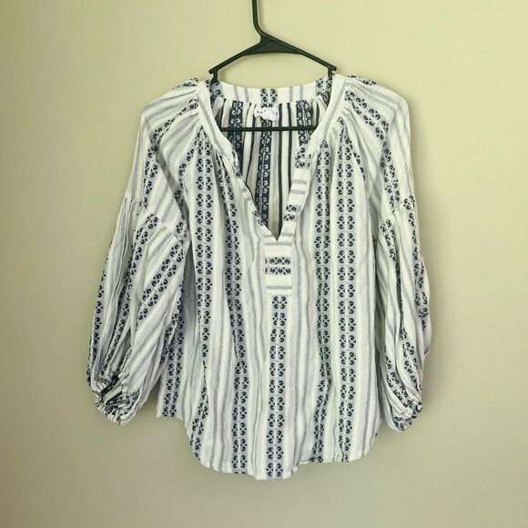 Velvet by Graham & Spencer Brandi Printed Peasant Blouse in Ocean Blue SZ M - Picture 2 of 7